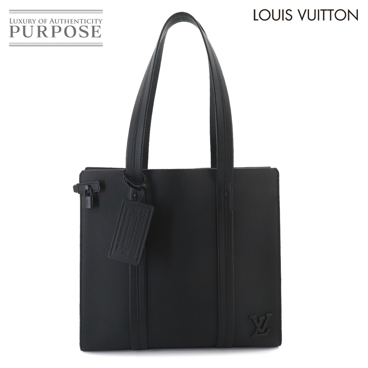 【未当て嵌める 見せびらかす品】 ルイ ヴィトン LOUIS VUITTON アエログラム 飛び立つ トート 御徒面子 なめし革 黒いこと M57308 RFID Aerogram Takeoff Tote 【中古】