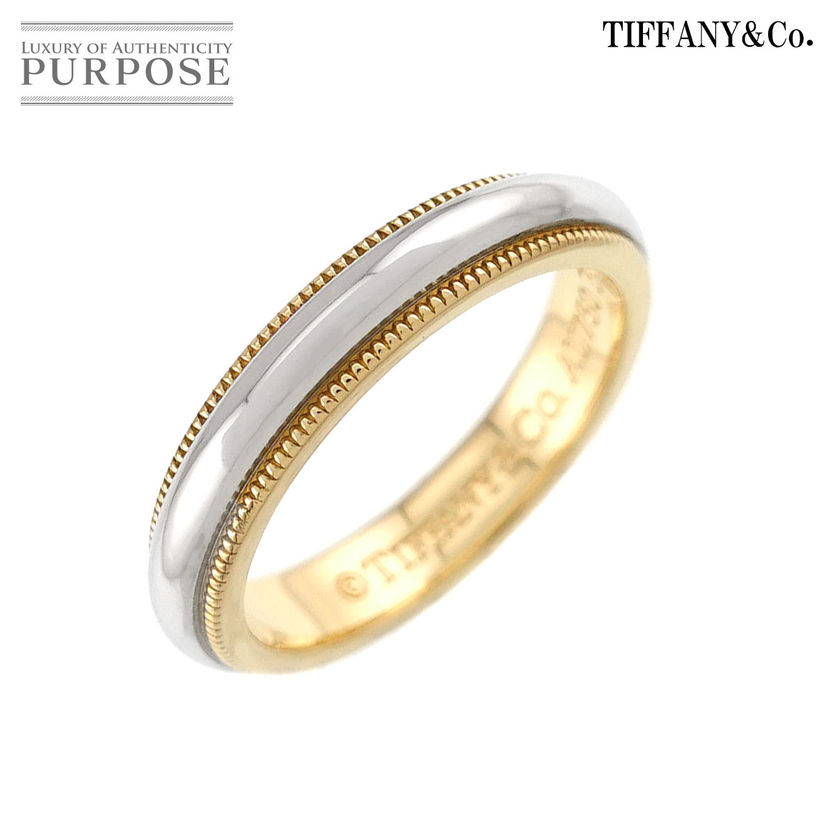 【新品同様】 ティファニー TIFFANY&Co. ミルグレイン バンド 7号 リング プラチナ Pt K18 YG 750 指輪 Milgrain Band Ring【中古】|VINTAGE LOVER PURPOSE