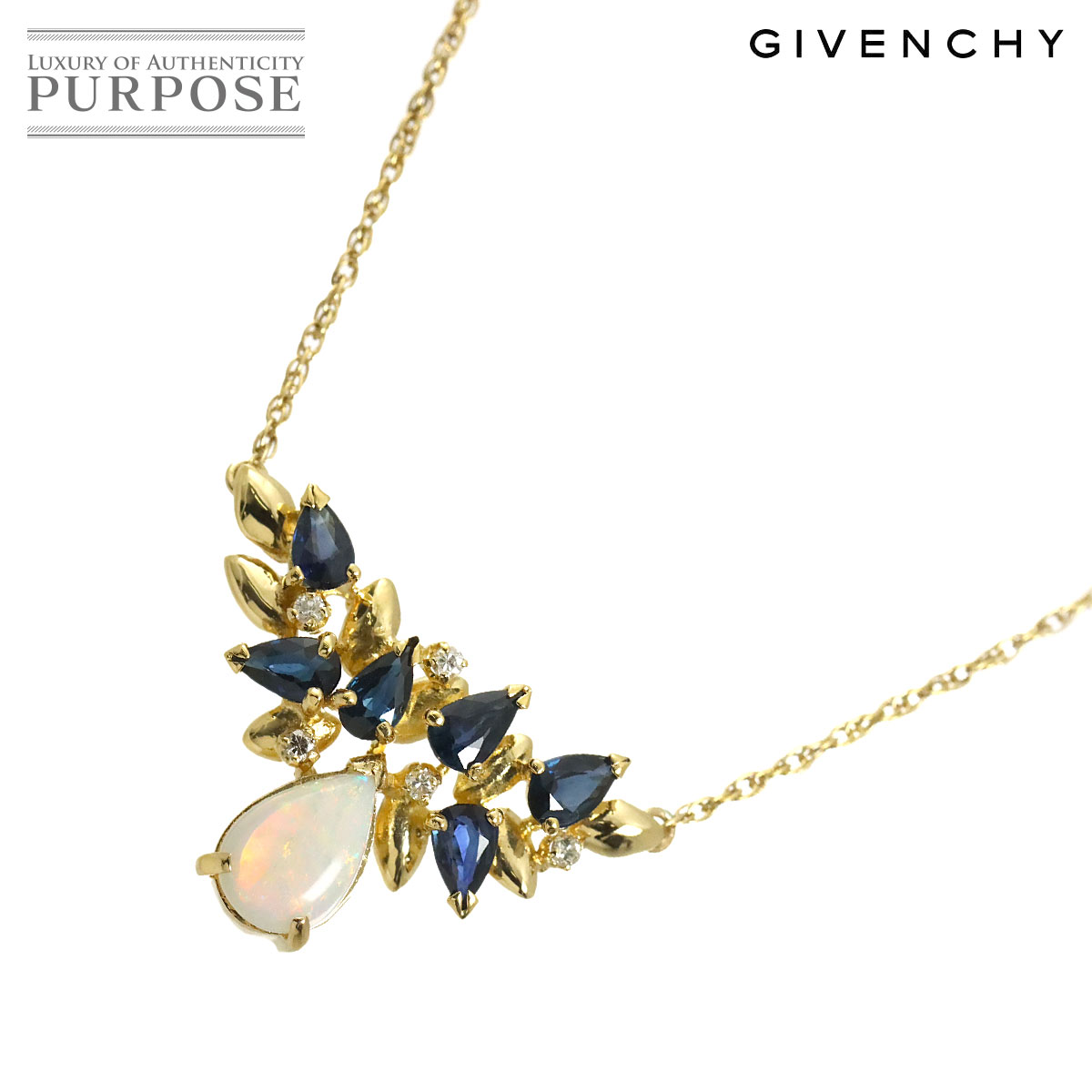 【新品同様】 ジバンシー GIVENCHY オパール サファイヤ ダイヤ ネックレス 43cm K18 YG イエローゴールド 750 Opal Necklace【中古】｜VINTAGE LOVER PURPOSE