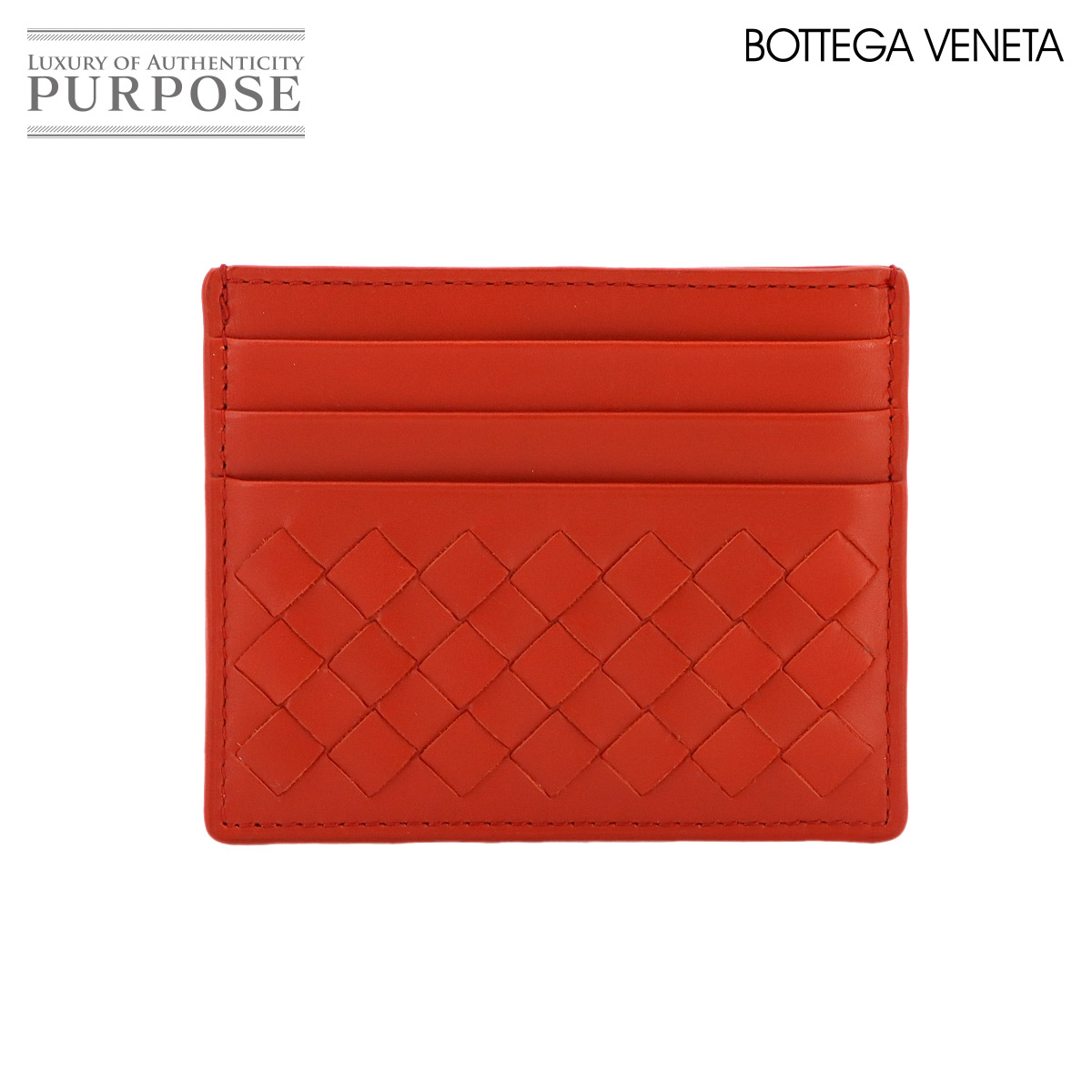 【未当て嵌める 見せびらかす品】 ボッテガ ヴェネタ BOTTEGA VENETA イントレチャート 歌留多容れもの なめし革 赤いこと Card case 【中古】