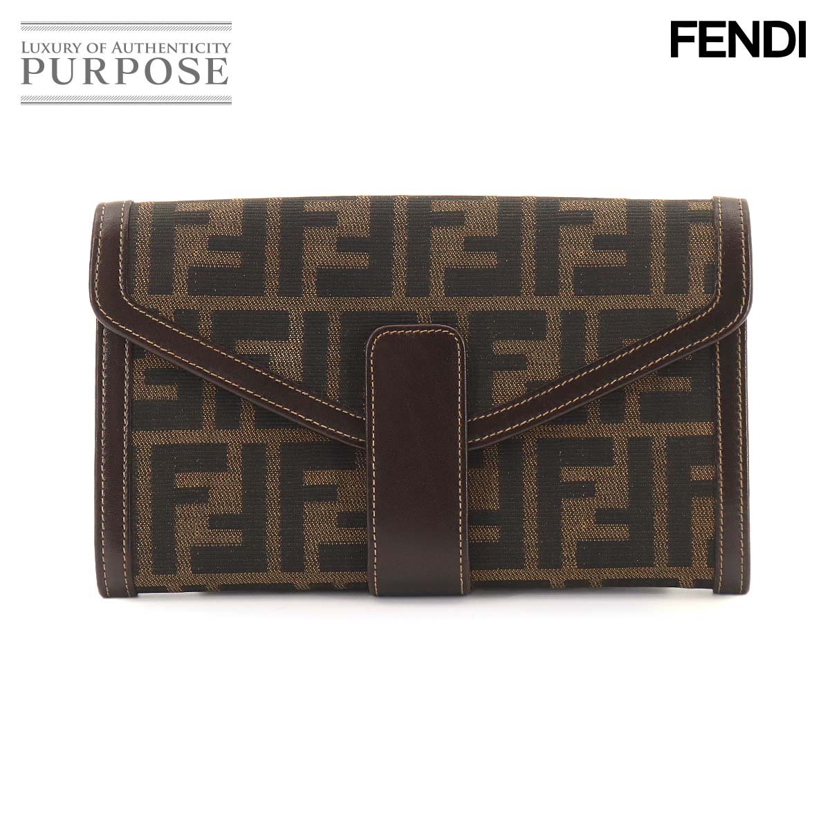 【美品】 フェンディ FENDI フェンディ ズッカ柄 二つ折り 長紙入れ 帆布 なめし革 赤銅色 01636 Long Wallet 【中古】