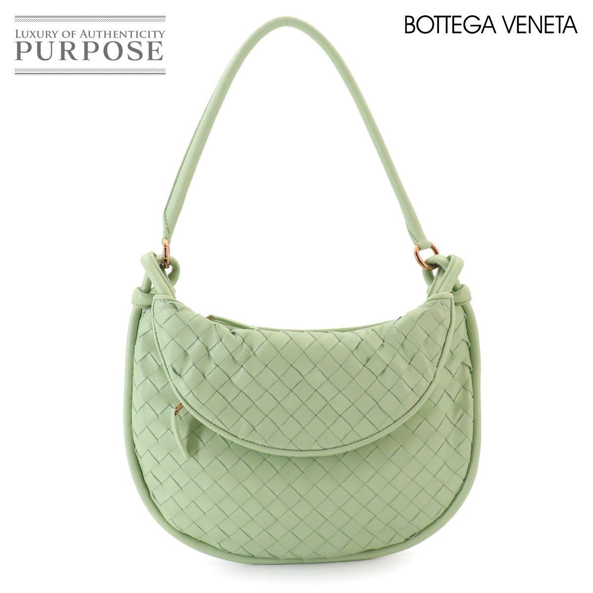 【未当て嵌める 見せびらかす品】 ボッテガ ヴェネタ BOTTEGA VENETA イントレチャート ジェメッリ 並み並み 肩部 御徒面子 なめし革 ライトグリーン 764281 ゴールド 金具 Medium Gemelli Bag 【中古】