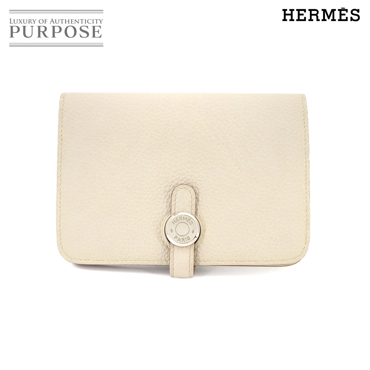 【新品負けず劣らず】 エルメス HERMES ドゴン パウダーコンパクト 二つ折り 札入れ トゴ 混凝土 B目じるし しろがね色 金具 Dogon Compact Wallet 【中古】