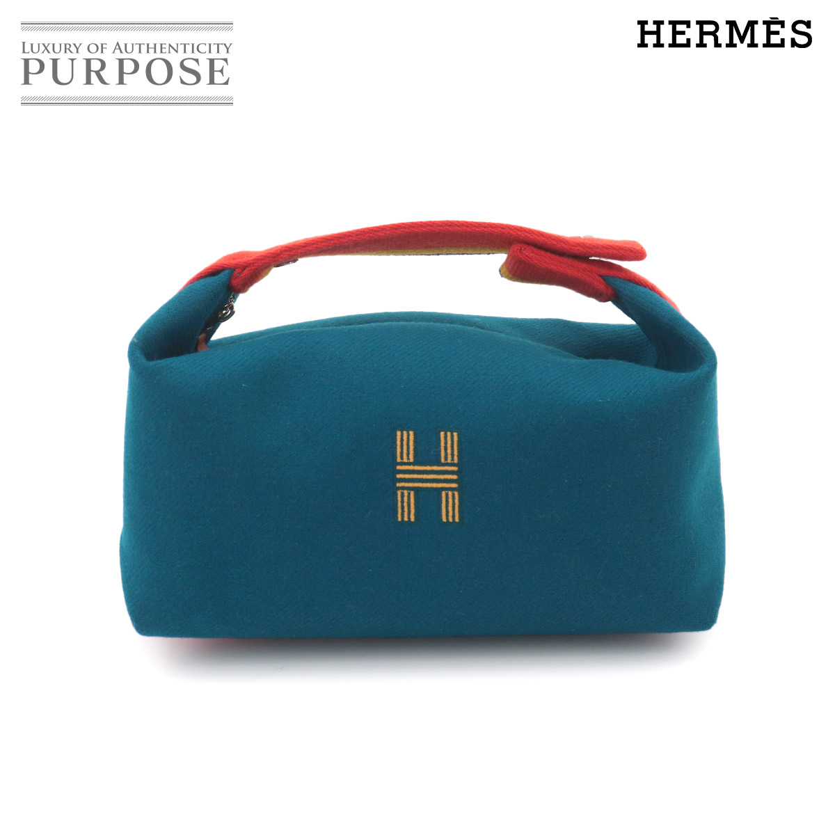 【未当て嵌める 見せびらかす品】 ブリッド ア 黒いこと PM ロカバール エルメス HERMES お手て 御徒面子 羊毛 ブルーパオン しろがね色 金具 合切袋 Bride a Brac 【中古】