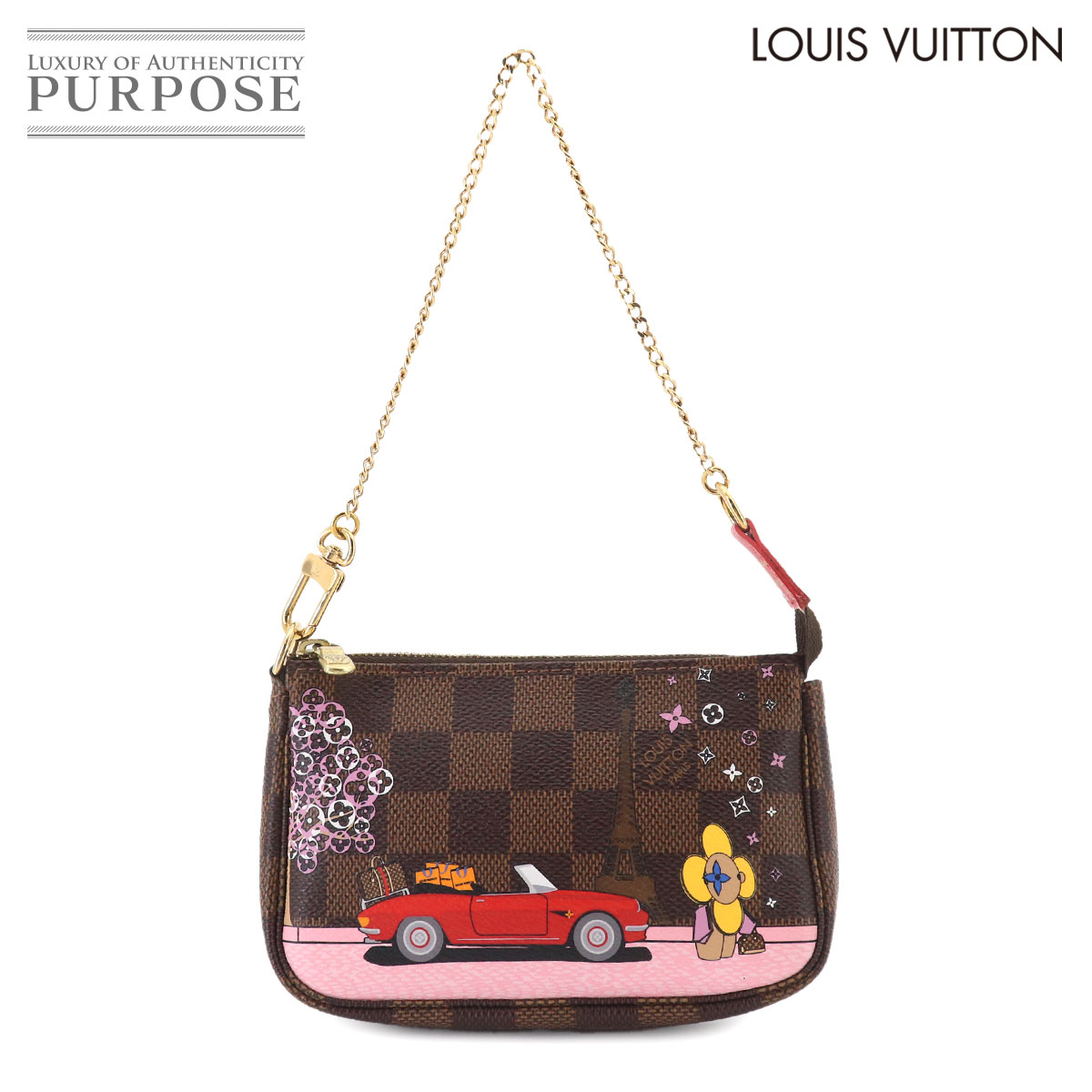 【美品】 ルイ ヴィトン LOUIS VUITTON ヴィヴィエンヌ ダミエ ミニ ポシェット アクセソワール お手て 御徒面子 エベヌ N60259 Mini Pochette Accessoires 【中古】