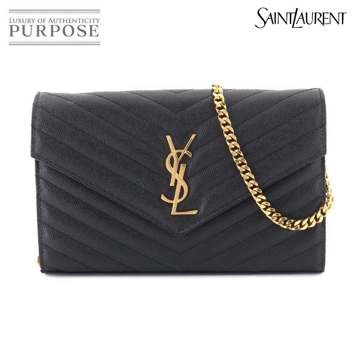【新品同様】 サンローラン SAINT LAURENT カサンドラ チェーン ウォレット 長財布 レザー ブラック 377828 ゴールド 金具 Cassandra Chain Wallet 【中古】｜VINTAGE LOVER PURPOSE