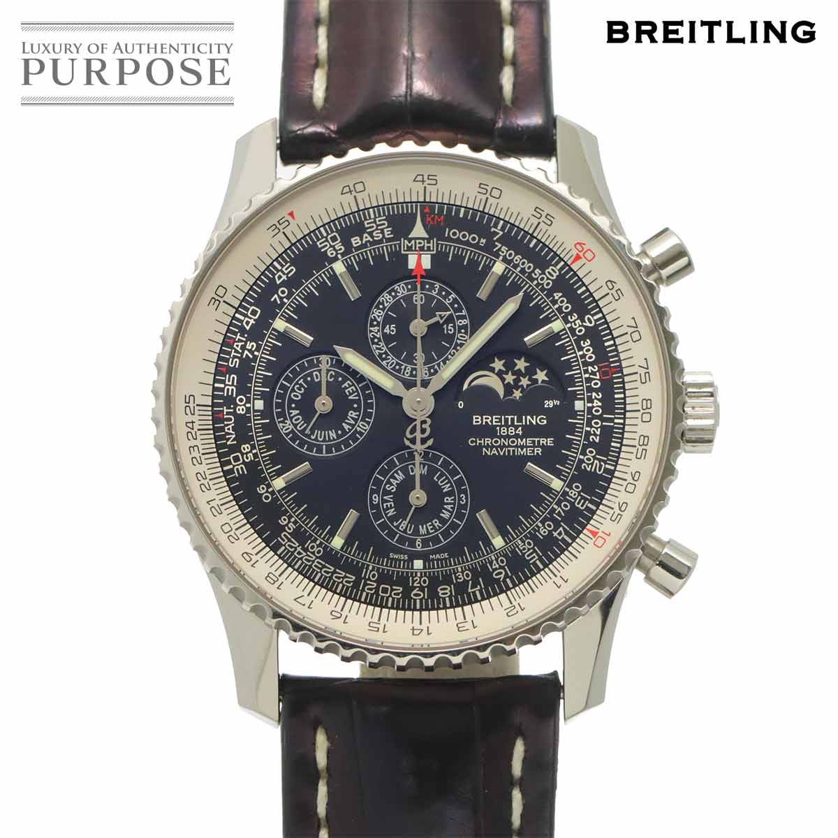 ブライト輪っか BREITLING ナビタイマー1461 1000本押さえる A19370 クロノグラフ メンズ ウオッチ トリプル暦 黒いこと お月さま位相角 自動小銃一巻き Navitimer 【中古】