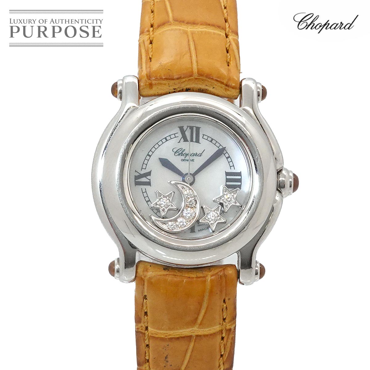 ショパール Chopard 心うれしい運動競技 27 8245 30 お月さま はやりっ児 金剛石 白いこと甲殻 石英 御覧になる Happy Sports 【中古】