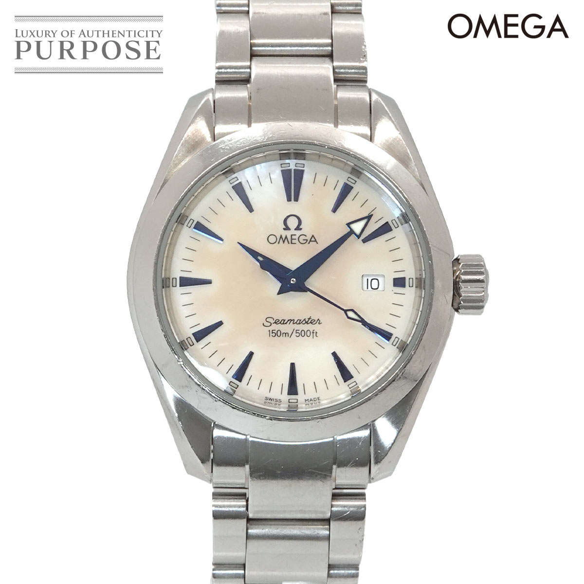 ゼロ OMEGA シーマスター アクアテラ 2577 70 レディース ウォッチ デイト 白いこと外殻 石英 御覧なさる Seamaster 【中古】