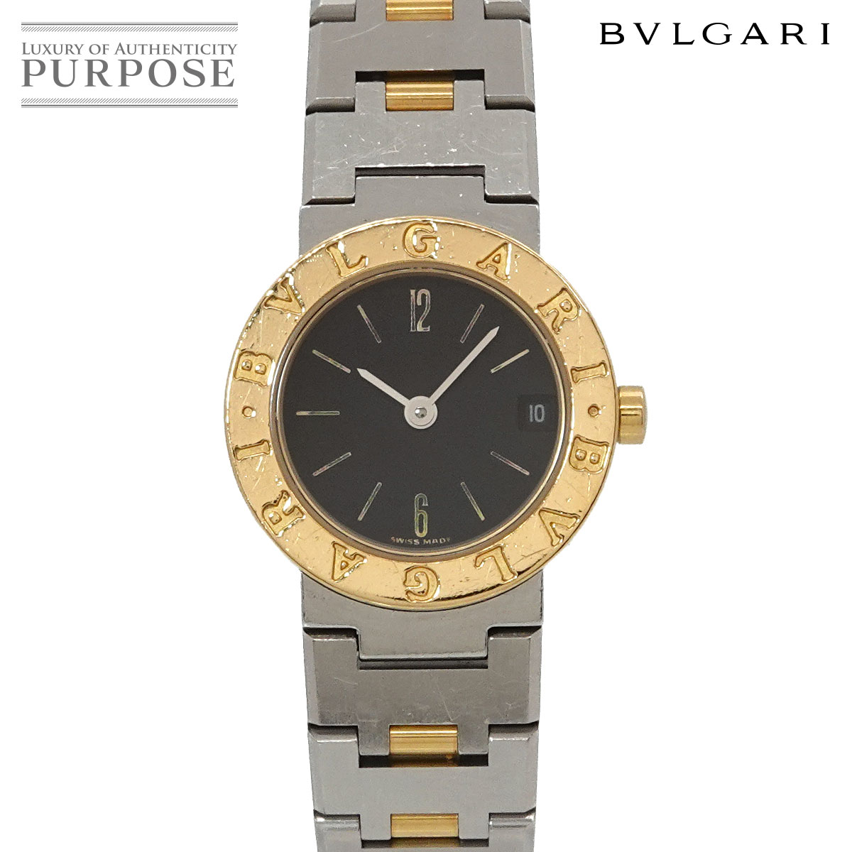 ブル小峡谷 BVLGARI ブルガリブルガリ 二人組 BB23SG レディース ウォッチ デイト 黒いこと YG 黄色ゴールド 石英 御覧なさる BVLGARIBVLGARI 【中古】