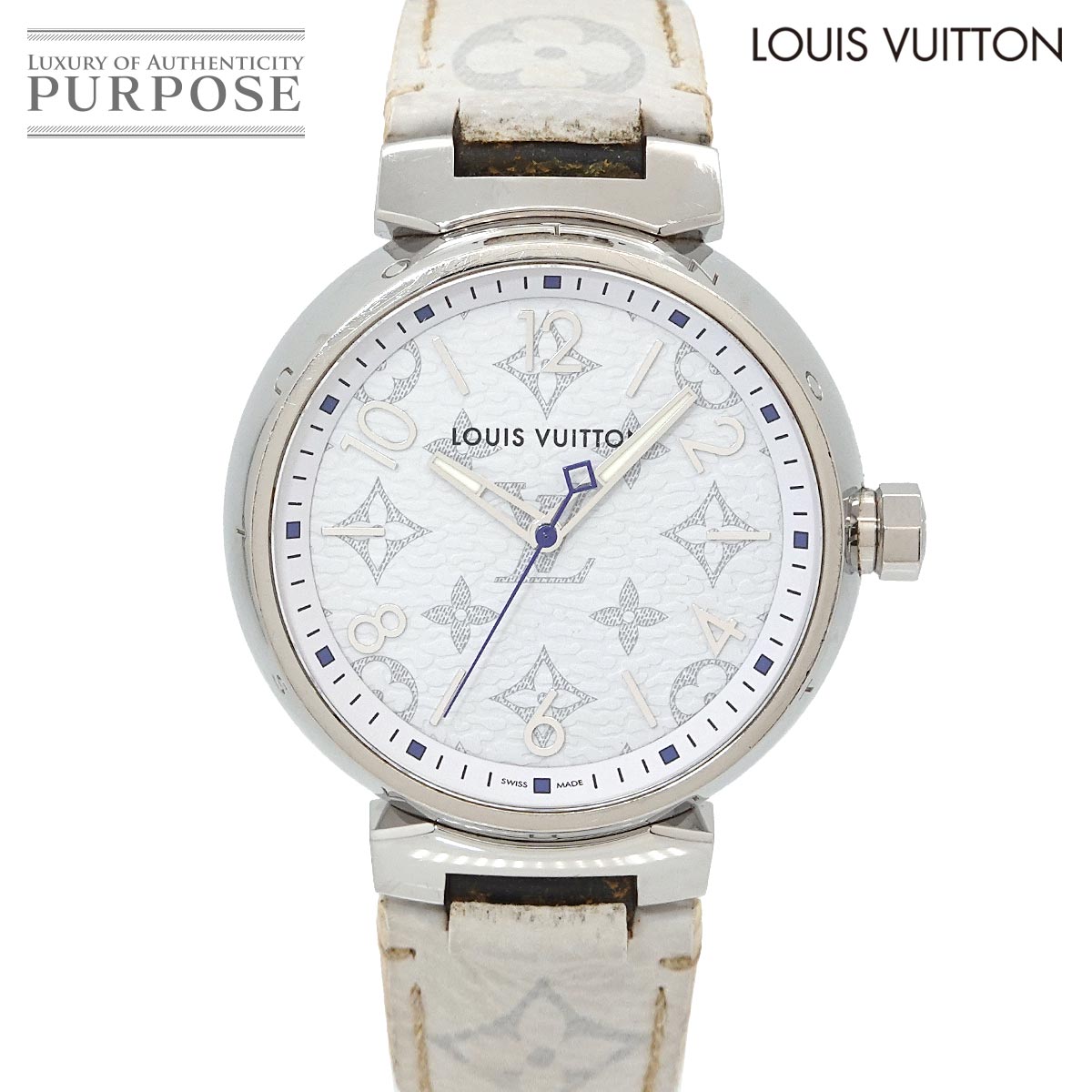 ルイ ヴィトン LOUIS VUITTON タンブールGM モノグラム白いこと QA114 メンズ ウオッチ 白いこと 石英 御覧になる Tambour 【中古】