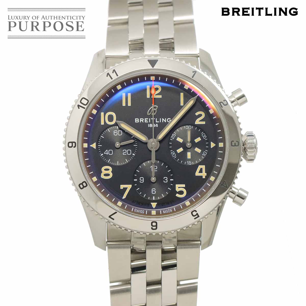 ブライト輪っか BREITLING 古典派音楽 アヴィ クロノグラフ 42 P-51 マスタング A23380 メンズ ウオッチ 黒いこと オートマ 自動小銃一巻き 御覧になる Classic Avi 【中古】