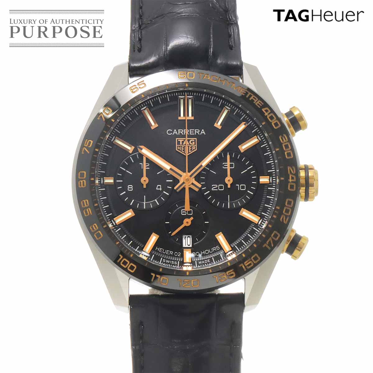 タグホイヤー TAGHeuer カレラ キャリバーホイヤー02 クロノグラフ 二人組 CBN2A5A メンズ ウオッチ PG さくら色ゴールド 黒いこと 自動小銃一巻き Carrera Caliber Heuer 02 【中古】