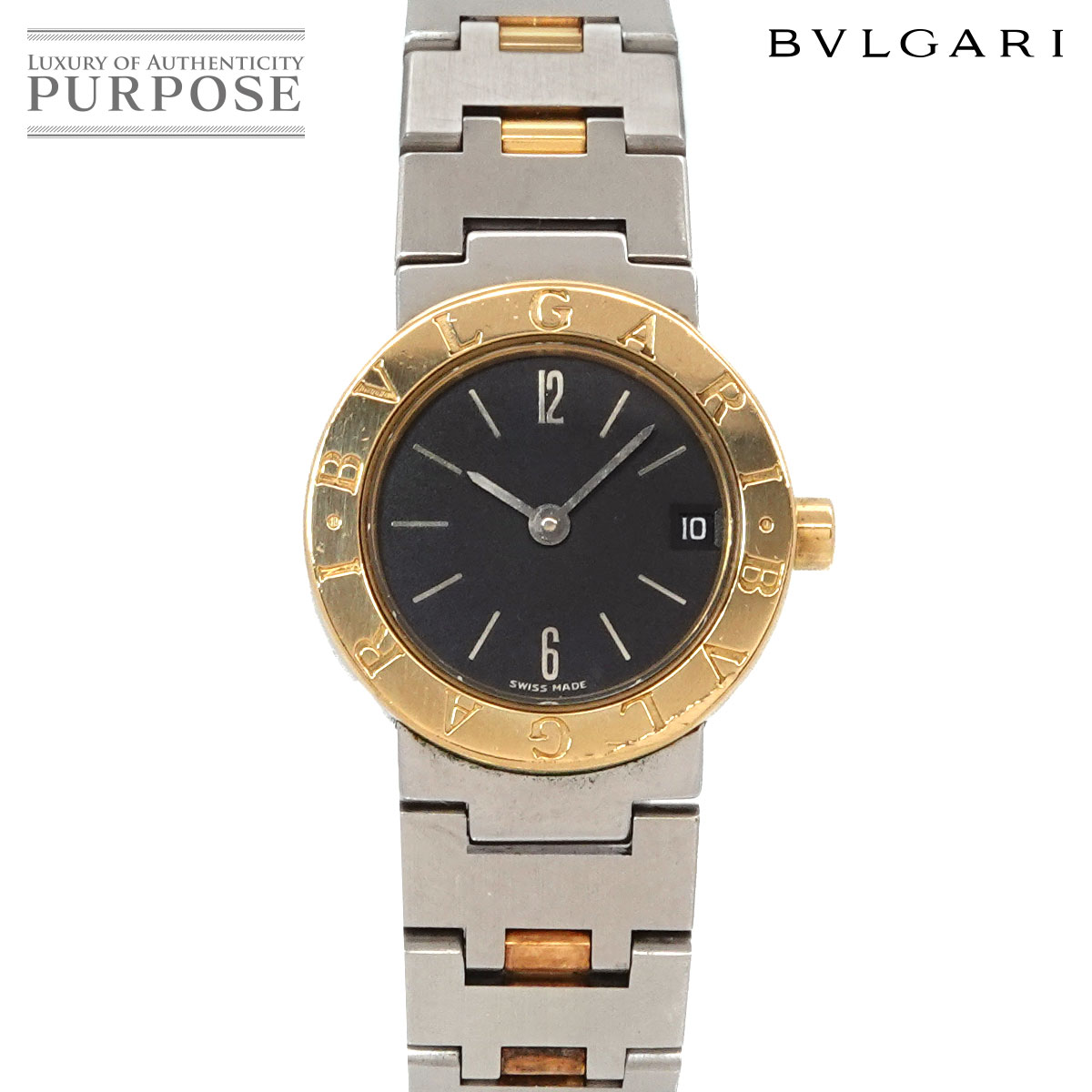ブル小峡谷 BVLGARI ブルガリブルガリ 二人組 BB23SGD ヴィンテージ レディース ウォッチ デイト 黒いこと YG 黄色ゴールド 石英 御覧なさる BVLGARIBVLGARI 【中古】