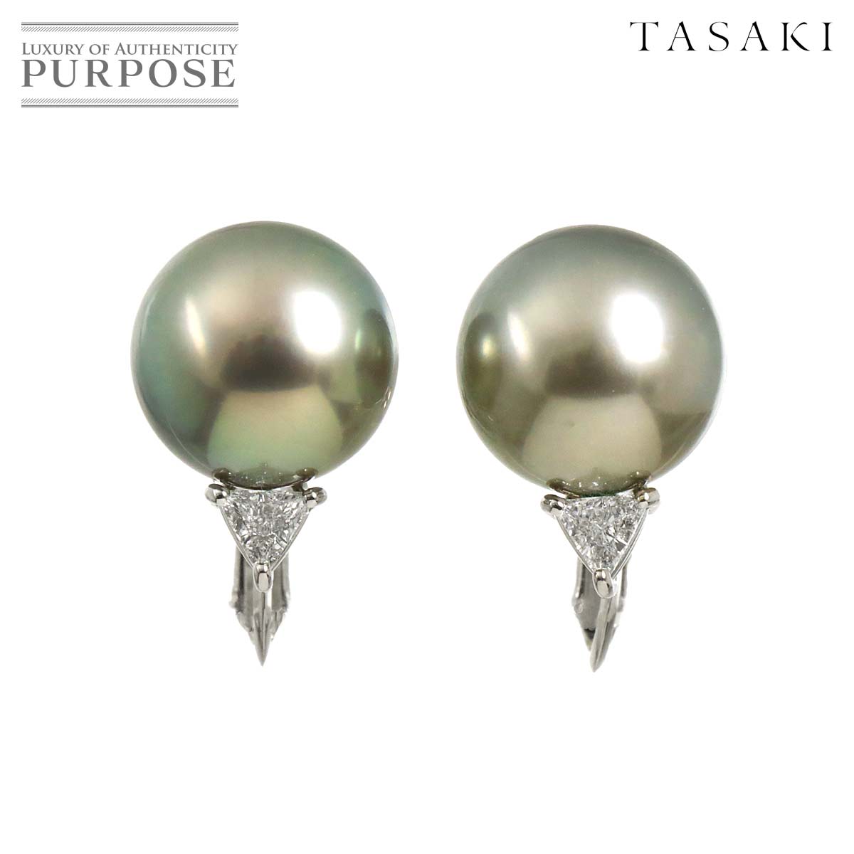 【新品同様】 タサキ TASAKI 黒蝶真珠 12.8-12.6mm ダイヤ 0.15ct/0.15ct イヤリング Pt プラチナ パール 田崎真珠 Earrings【中古】｜VINTAGE LOVER PURPOSE