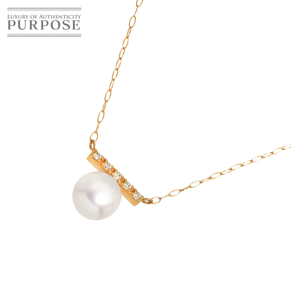 【新品仕上げ】 アコヤ真珠 6.2mm ダイヤ 0.03ct ネックレス 40.5cm K18 PG ピンクゴールド 750 パール Pearl Necklace 【中古】｜VINTAGE LOVER PURPOSE