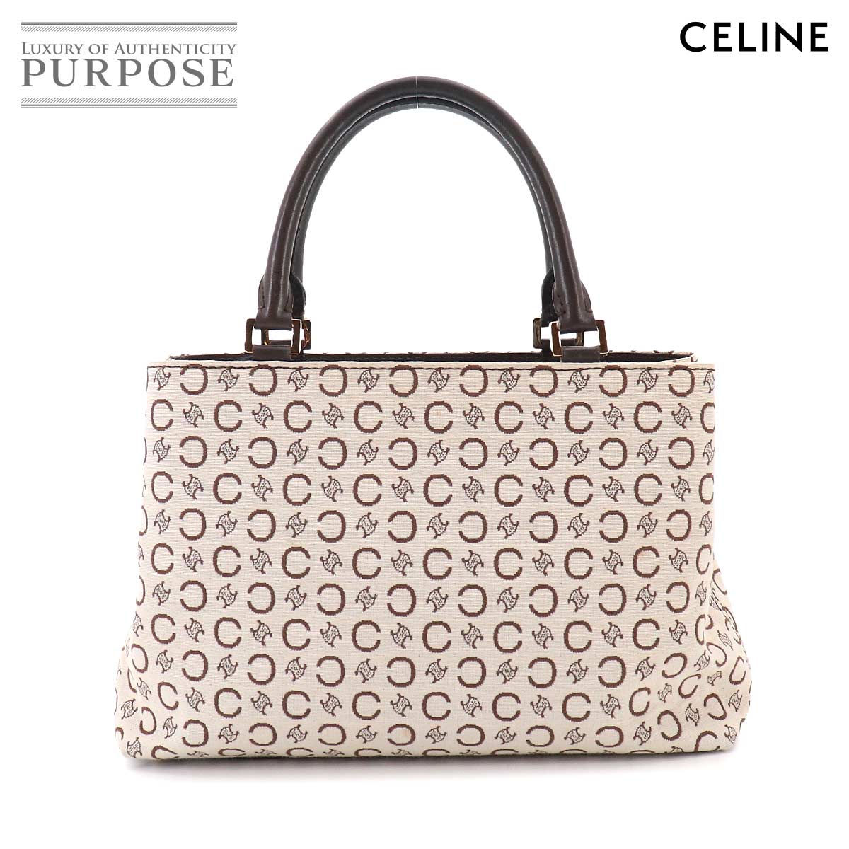 セリーヌ CELINE Cマカダム ハンド バッグ キャンバス レザー ベージュ ブラウン ゴールド 金具 ヴィンテージ C Macadam Hand Bag 【中古】｜VINTAGE LOVER PURPOSE
