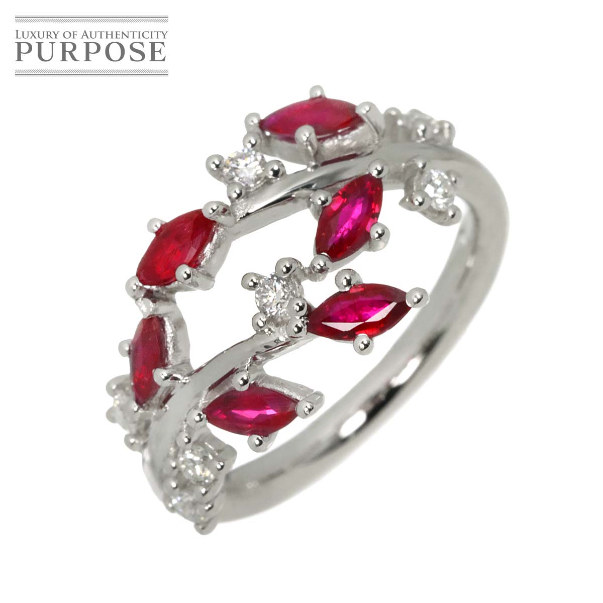 【新品仕上げ】 リング 11号 ルビー 1.70ct ダイヤ 0.42ct K18 WG ホワイトゴールド 750 指輪 Ruby Ring【中古】｜VINTAGE LOVER PURPOSE