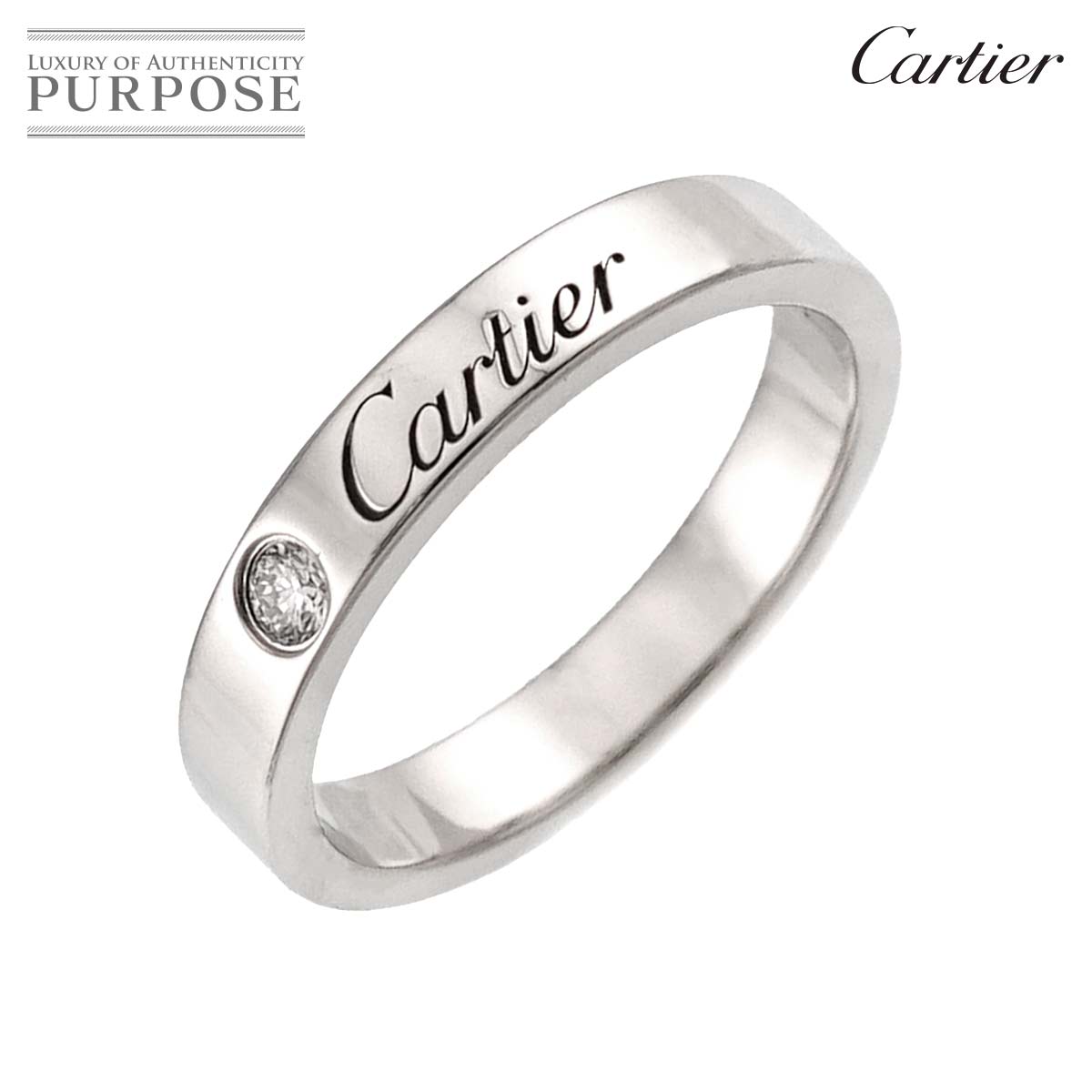 【新品同様】 カルティエ Cartier Cドゥ #47 リング 幅3mm ダイヤ 1P Pt プラチナ 指輪 Diamond Ring【中古】｜VINTAGE LOVER PURPOSE
