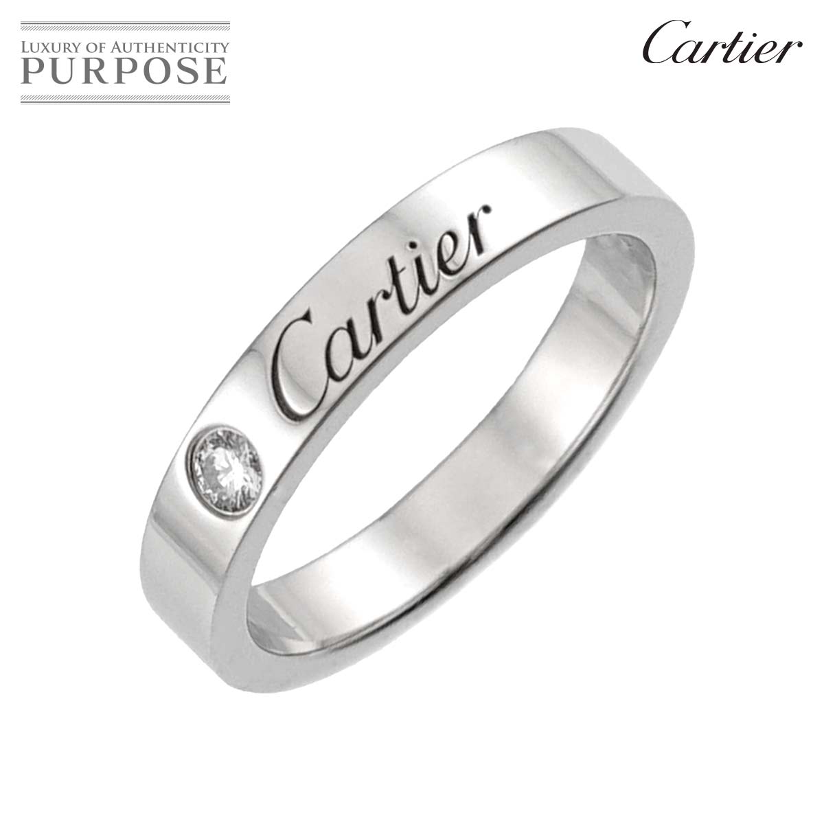 【新品同様】 カルティエ Cartier Cドゥ #46 リング 幅3mm ダイヤ 1P Pt プラチナ 指輪 Diamond Ring【中古】｜VINTAGE LOVER PURPOSE