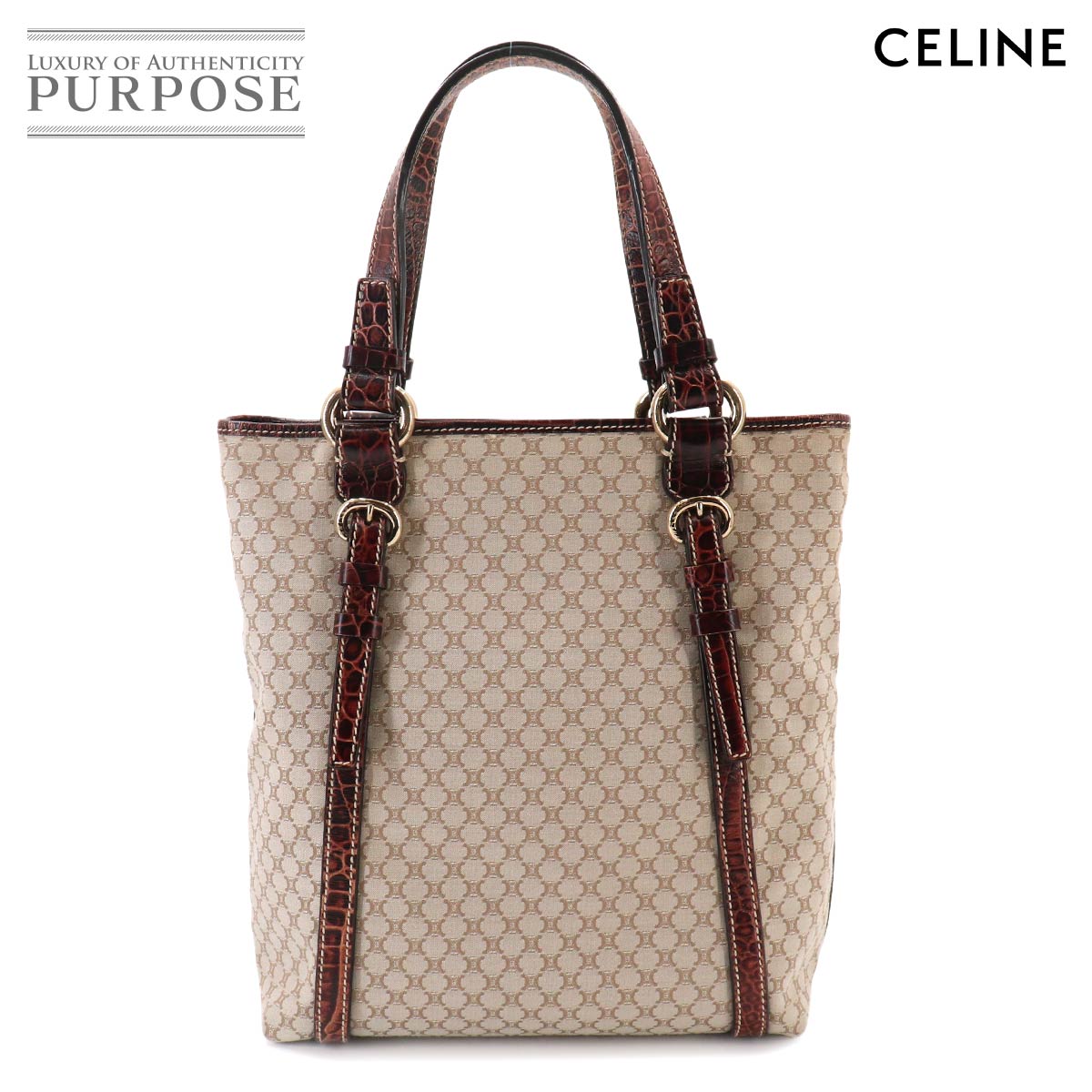 【新品同様】 セリーヌ CELINE マカダム トート バッグ キャンバス レザー ベージュ ブラウン ゴールド 金具 ヴィンテージ Tote Bag 【中古】｜VINTAGE LOVER PURPOSE