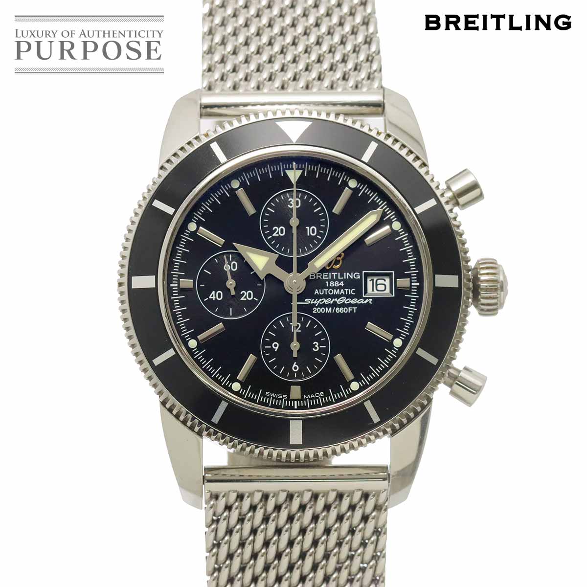 ブライトリング BREITLING スーパーオーシャン クロノグラフ A13320 メンズ 腕時計 デイト ブラック オートマ 自動巻き ウォッチ Superocean 【中古】｜VINTAGE LOVER PURPOSE