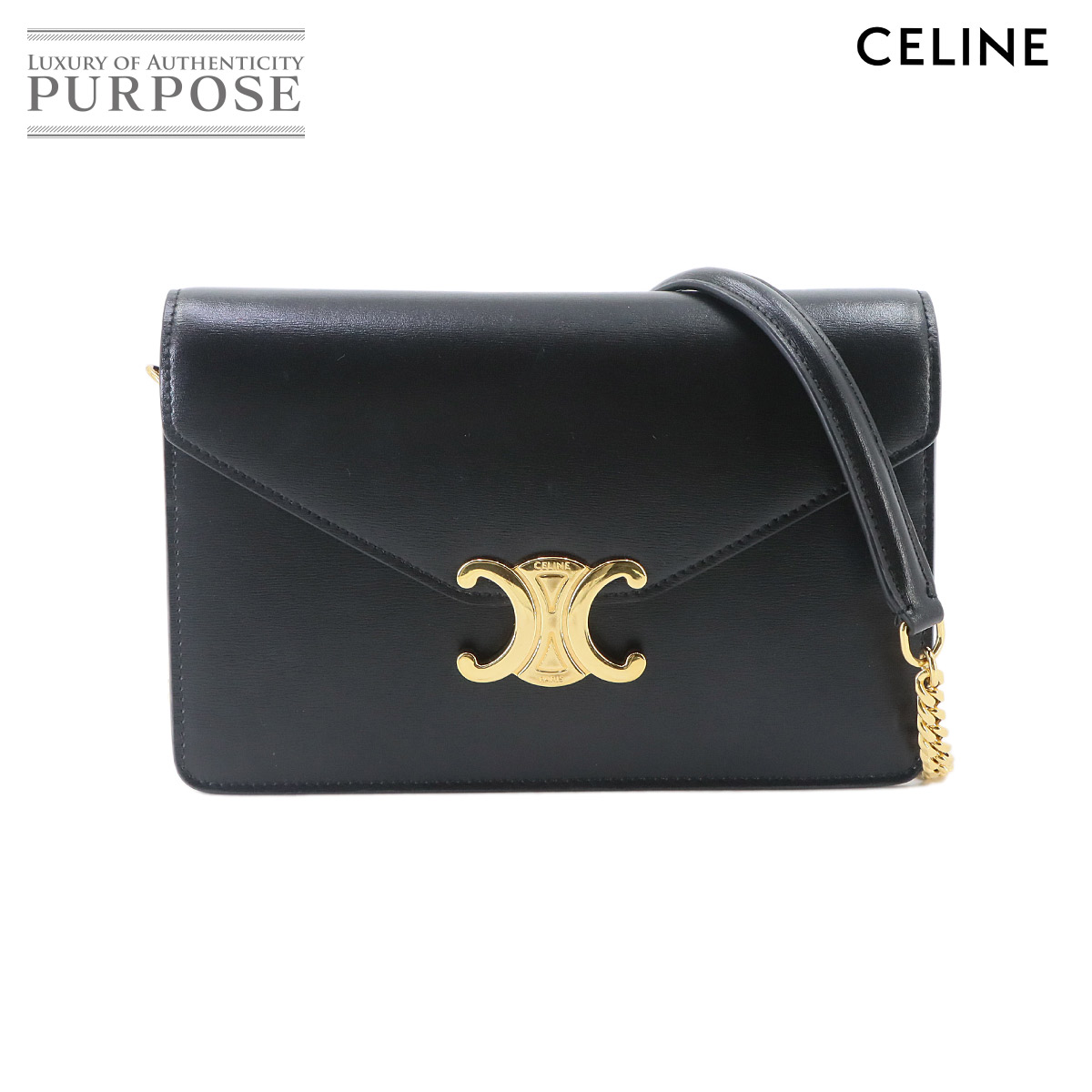 【新品同様】 セリーヌ CELINE マーゴ トリオンフ チェーン ウォレット 長財布 レザー ブラック 10L033DPV ゴールド 金具 Margo Triomphe Wallet 【中古】｜VINTAGE LOVER PURPOSE