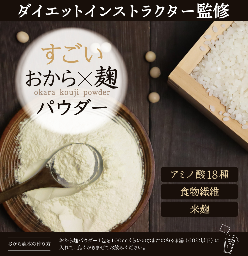 楽天市場】おから×麹パウダー 150g(3g×50) たんぱく質 食物繊維 米麹