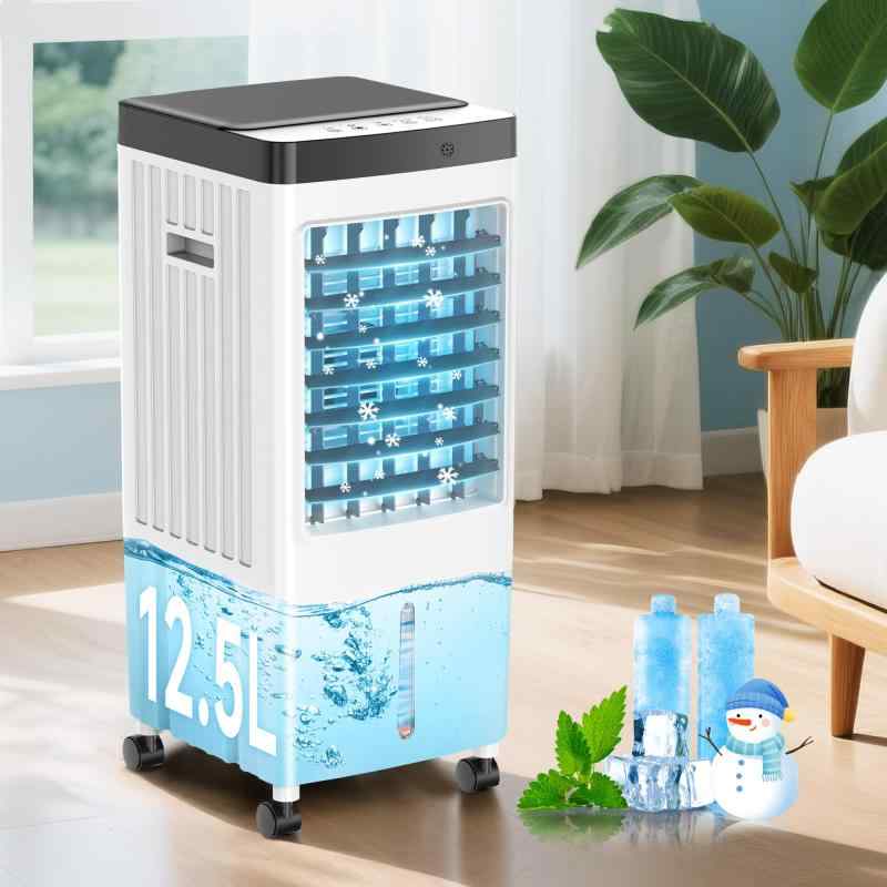 冷風機 冷風扇 大電気容量 12.5L 頭水 豪然たる 1台4役 冷風・送風・加湿・斎戒もく浴 斑点模様冷房装置 風量3座標軸 静音 切タイマー 遠隔操作付 決定づける自動小銃首商い口 か細い 円柱型 省エネ