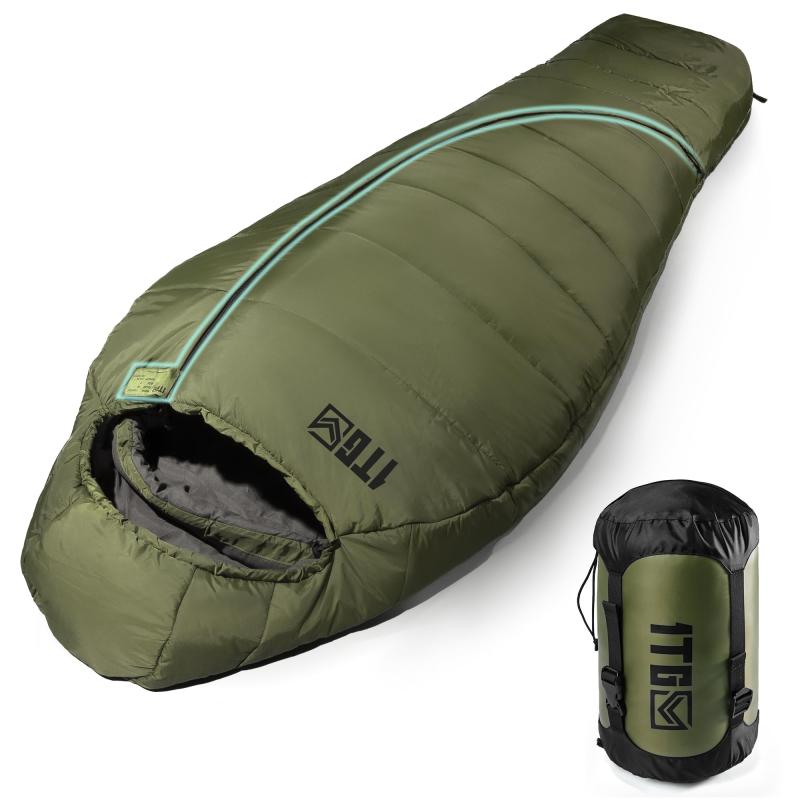 1TG Tactical 寝袋 マミー 型 シュラフ 冬用 オールシーズン -18℃ 耐寒保温 1.8kg 250g/平方メートル高機能中綿 丸洗い可能 形崩れしない コンパクト 軽量 防水 防風性高い アウトドア 防災 登山 車
