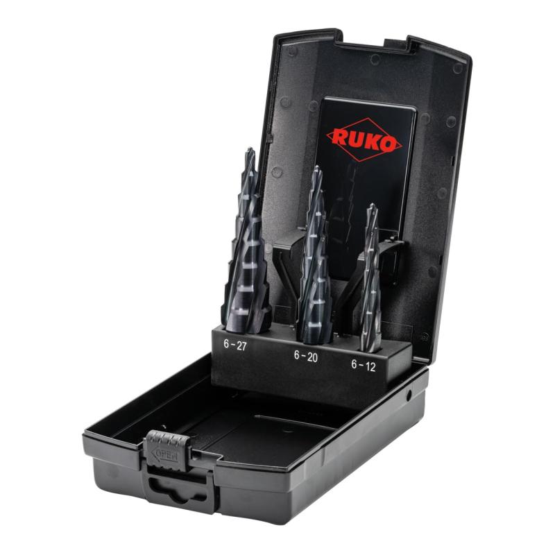 RUKO スパイラルステップドリル 3本セット ハイス ルナテックコｰティング 101087PRO
