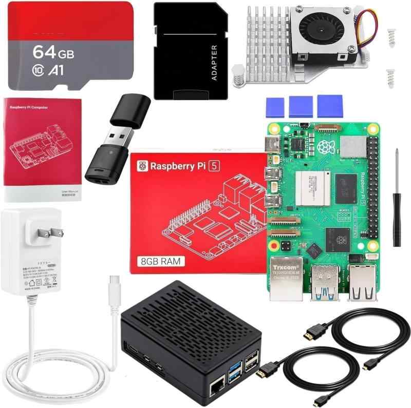 Vesiri Raspberry Pi 5 Starter Kit 技適済み raspberry pi 5 kit ラズベリーパイ5 8GBボード/アクティブクーラー/PD電源アダプター/64GB カード/ABS黒色ケース/MicroHDOUTケーブル/