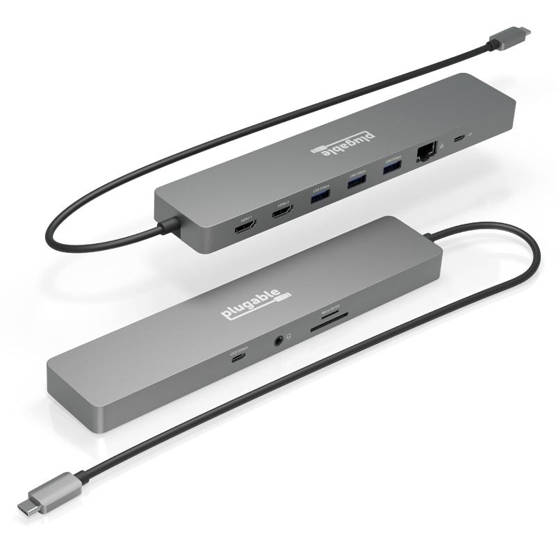 Plugable USB-C こしき 11-インチ-1 マルチアダプタ イーサネット付き添い人 Windows または ChromeOS 万覚え帳 マイコン 用 - 4K@60サイクル 管する 2 台、USB-C x 1、USB 3.0 x 3、SD 歌留多指導者、イー