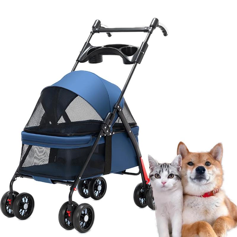 JINETES ペットカート 犬 4輪 犬用カート バギー 小型/中型犬 猫 組み立て簡単 ワンタッチ折り畳み コンパクト收? 軽量 前輪360°回転 後輪ブレーキ付 耐荷重18KG 外出便利