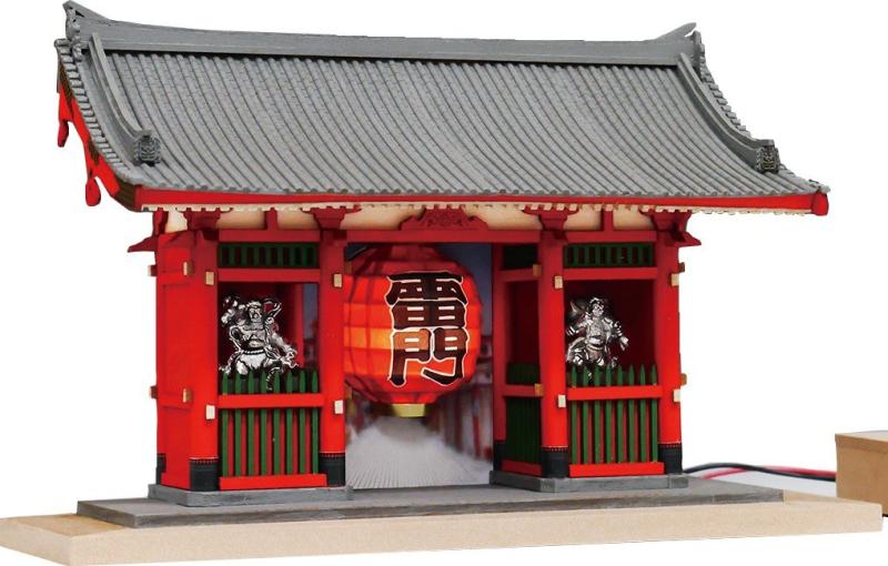 ウッディジョー 1/100 ハーフタイプ 浅草寺 雷門 ソフトメタル製の風神・雷神付 木製模型 未塗装組立キット