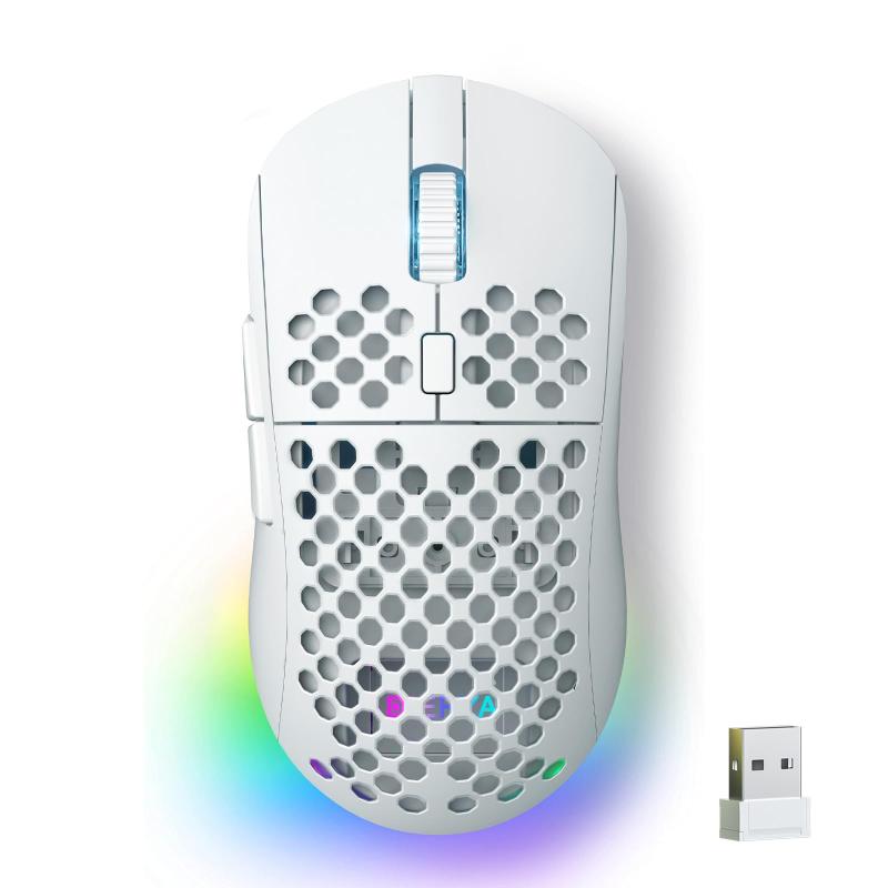 DIERYA Falcon M1 ワイヤレスゲーミングマウス 24000DPI 180時間駆動 超軽量90g 6ボタンカスタマイズ RGB 2.4G/BT5.2/USB-C 有線 ホワイト