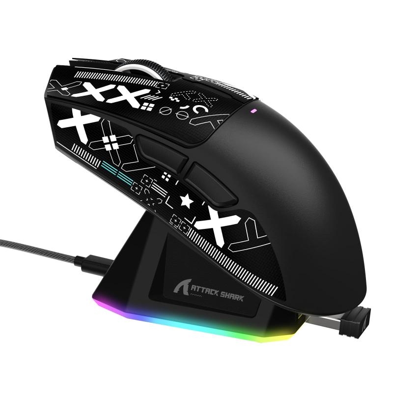 MAMBASNAKE×ATTACK SHARK X11 超軽量ゲーミングマウス 60g RGBマグネット充電スタンド 3モード接続 2.4Ghz/Bluetooth/Type-C ダブルBluetoothチャンネル 6レベルDPI切替 PAW3311セン