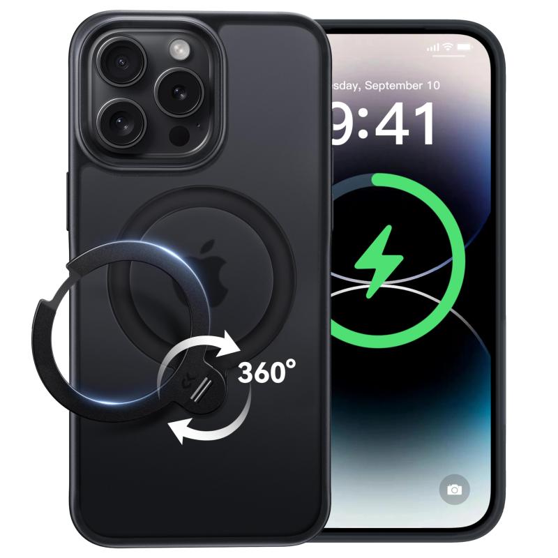 【2026最高傑作&定点360度回転】CASEKOO iPhone 14 Pro用 ケース 超強磁力 米軍MIL規格 耐衝撃 高耐久性【横縦両立・角度調整】指紋防止/マット仕上げ/黄変防止/薄型半透明 スマホカバー レンズ