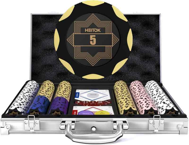 HEITOK クレイポーカーチップセット 金種付き添い人 プロフェッショナルカジノブラックジャックポーカーセット 軽銀容れもの付き添い人