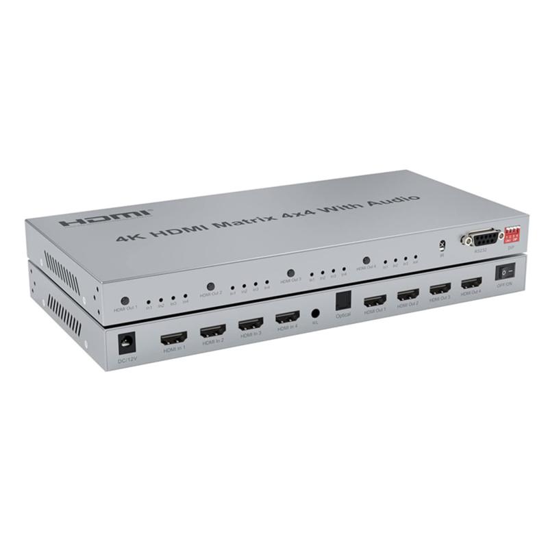 4K HDMI 行列 4X4 オーディオ抽き出し器付き添い人 4K@60サイクル HDMI 行列 取り替えっこ 4x4 HDMI 2.0 マトリックススイッチャー スプリッター セレクタ ボックス席 受け支える HDR HDCP2.2 18Gbps EDID