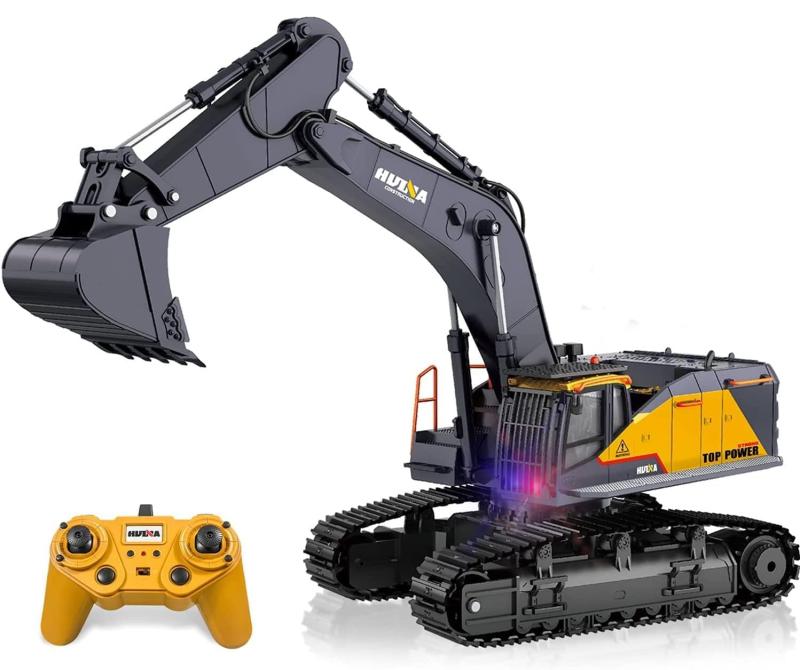 億騰 最新型 超合金強化版 ショベルカー ラジコン 掘削機 2.4GHz無線 22CHパワーショベル 360/680°旋回 LEDライト搭載 ミニチュア RC 建機 おもちゃ 砂浜 砂場用 (ブラック)|GRATIQUE MIEI