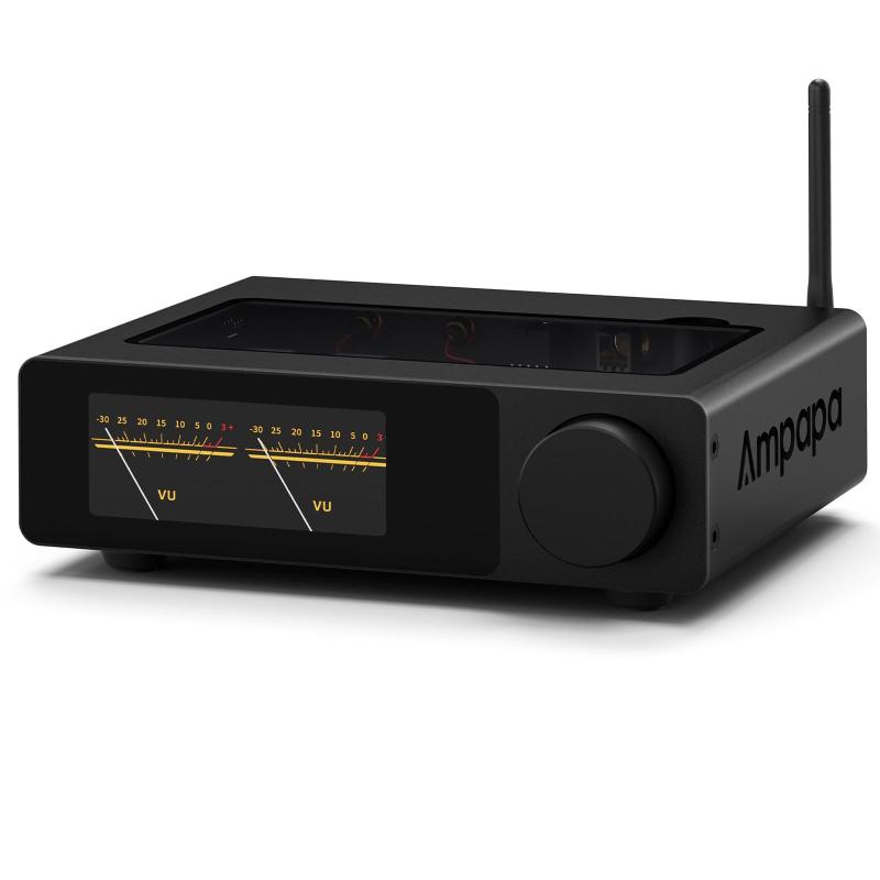 Ampapa 2チャンネル Bluetooth アンプ: HiFi 300W x2 ステレオアンプ with BT 5.2 | HPF | デジタルVUメーター | SUBプリアウト | TRSバランス入力 | トーンコントロール & リモコン |GRATIQUE MIEI