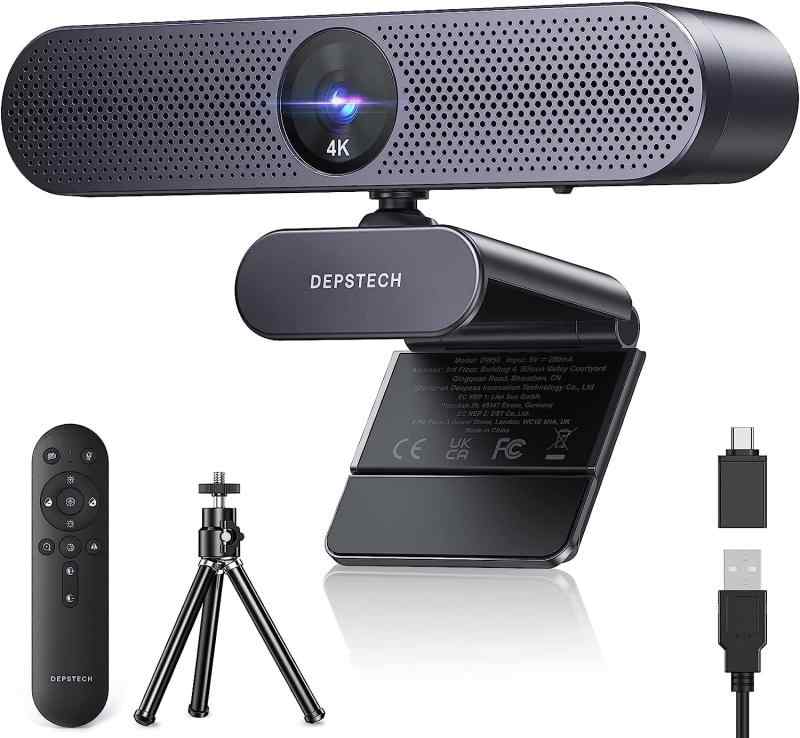 DEPSTECH WEBカメラ 4K オートフォーカス 明度/彩度調整可能 ズームイン機能 ウェブカメラ リモコン付き マイク内蔵 USB接続 PCカメラ 卓上三脚付属｜GRATIQUE MIEI
