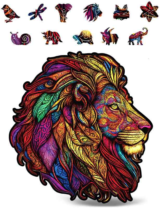 CRAFTHUB Wooden Jigsaw Puzzles &ndash; Lion Wooden Puzzles for Adults &amp; Kids &ndash; Animal Shaped, Family Games, Gift Ideas for Women ｜GRATIQUE MIEI