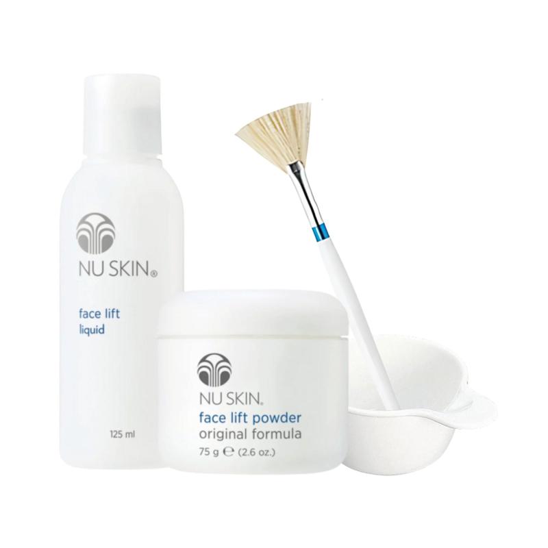 ニュースキン|フェイス リフト パック(パウダー リキッド)ファンブラシ&ディッシュ付き|パウダー75g リキッド125mL|洗い流すタイプ|卵白*の「アルブミン」で、つるんとなめらかに|GRATIQUE MIEI