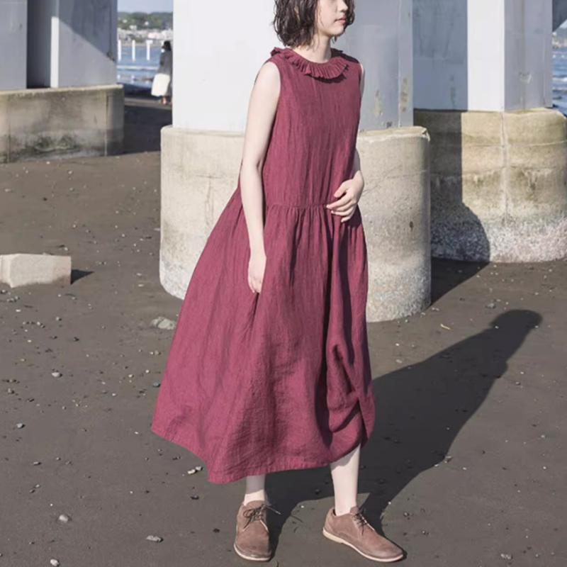 ワンピース レディース 春夏 麻 リネン 特色 レース フリル スウィート フェミニン ルーズ ゆったり Aライン ノースリーブ 背心 ワンピース サンドレス ナチュラル 涼しい 薄手 無地 快適｜GRATIQUE MIEI 10,352円