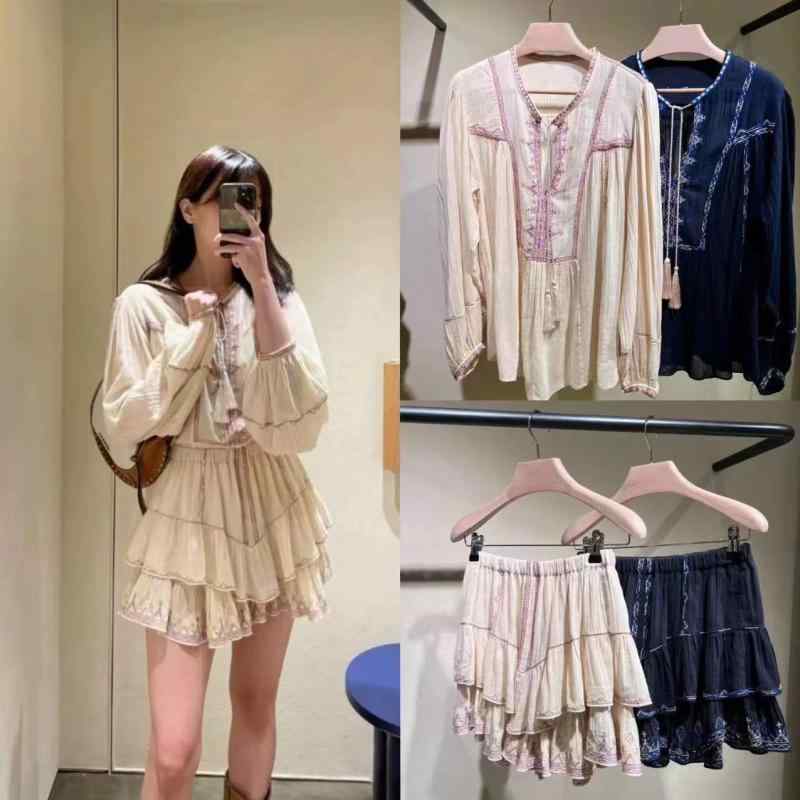 シャツ レディース ボヘミアン風 ショートパンツ トップス セットアップ 2点セット 上下セット 半袖 カシュクール 紐付き タッセル 刺繍 レース ハイウエスト キュロットスカート キュロット フリンジ エスニック リゾート 旅行 コーデ リラク カジ|GRATIQUE MIEI
