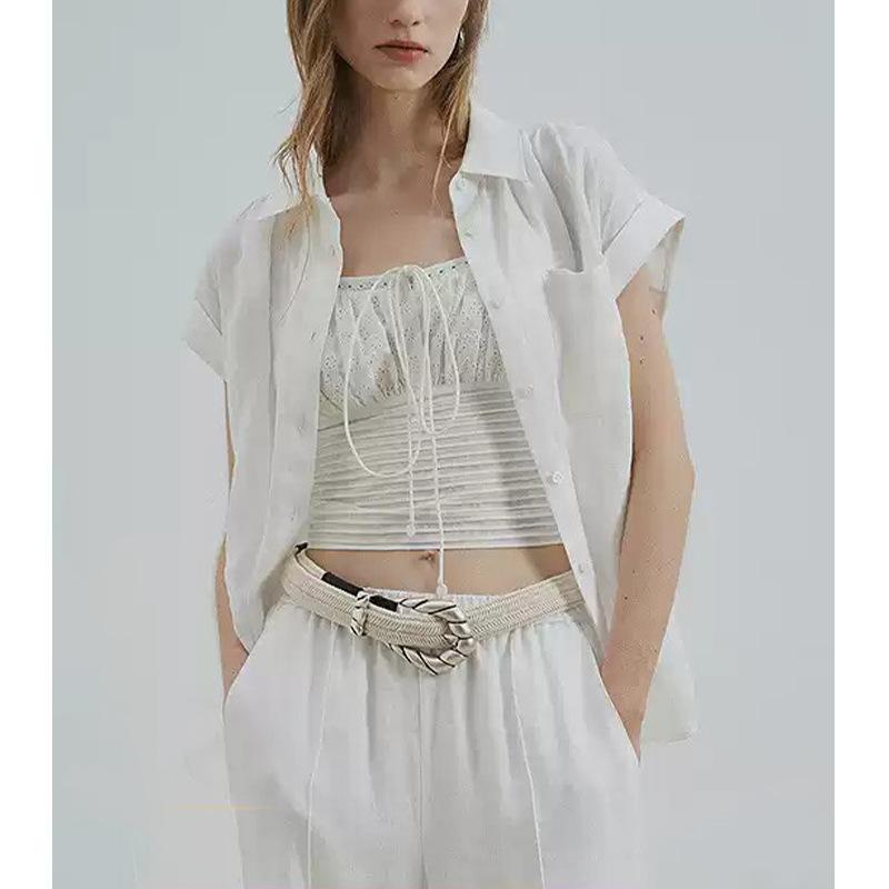 シャツ レディース 半袖 ブラウス 無地 淡色 春夏 リゾート フレンチスタイル きれいめ 上品 トップス｜GRATIQUE MIEI