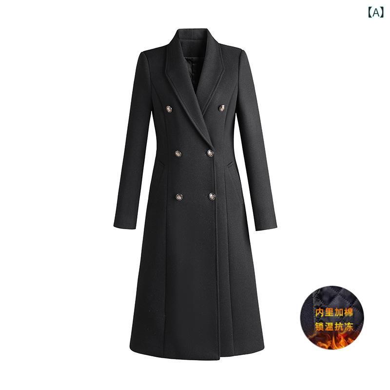 チェスターコート レディース 秋冬 厚手 ロング丈 ウール混 テーラードジャケット アウター 制服 事務服 通勤 オフィス 冠婚葬祭 きれいめ 防寒 暖かい 無地｜GRATIQUE MIEI
