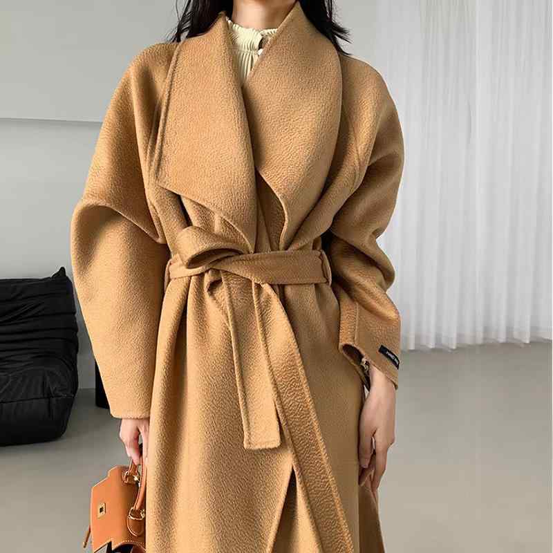 コート レディース ウール ダブルフェイス ウールコート ロング丈 ゆったり ベルト付き 秋冬 アウター 羽織り 無地 上品 大人カジュアル|GRATIQUE MIEI